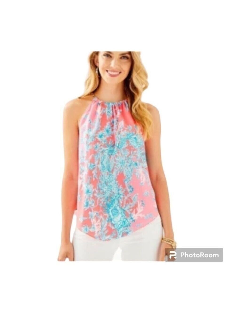 Lilly Pulitzer Shelly Bay Halter Top Coral Spritz XXS